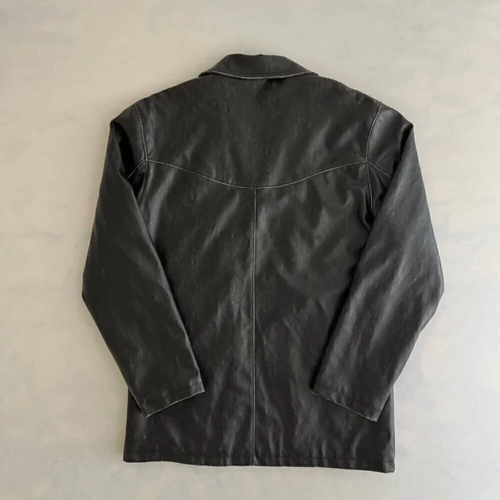 BC Ethic Faux Distressed Long Leather Jacket - Picture 3 of 9